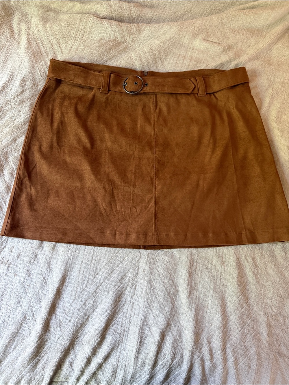 NWT Classic Brown Suede-Look A-Line short Skirt with Belt 2x